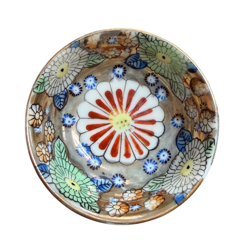 Vintage Made in Occupied Japan Floral Porcelain Nut Bowl Sake Cup Hand Painted